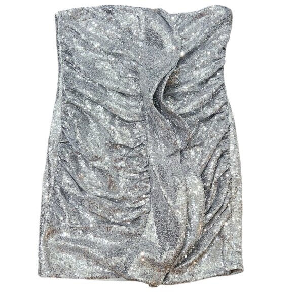 NWT L'ATISTE Forever 21 Silver Sequin Ruffled Mini Dress Plus Size 1X - Picture 3 of 7